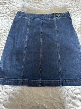 Ann Taylor Denim Skirt 8P Petite A Line Stretch Mini Dark Wash